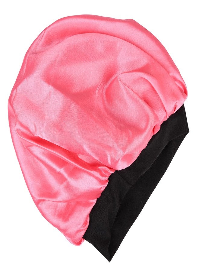 Matkooz Satin Silk Premium Sleeping caps, Comfortable & Soft Double layered Streachable Hair Bonnets for All Head Sizes & Hair Type, Night Care Routine - Pack of 1 Pcs - Pink - Image 1