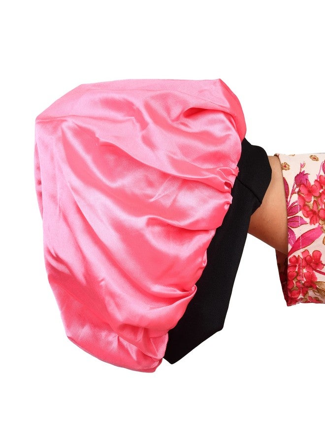 Matkooz Satin Silk Premium Sleeping caps, Comfortable & Soft Double layered Streachable Hair Bonnets for All Head Sizes & Hair Type, Night Care Routine - Pack of 1 Pcs - Pink - Image 2