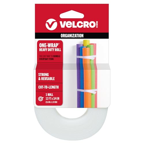 VELCRO Brand ONE-WRAP Bundling Ties – Reusable Fasteners for Keeping Cords and Cables Tidy – Cut-to-Length Roll, 12ft x 3/4in, White (91808) - Image 1
