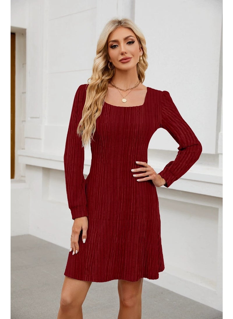 general 2025-2026 Women's Square-neck Lantern-Sleeve Doll Dress with Pockets and Long-Sleeved Overalls - Image 1