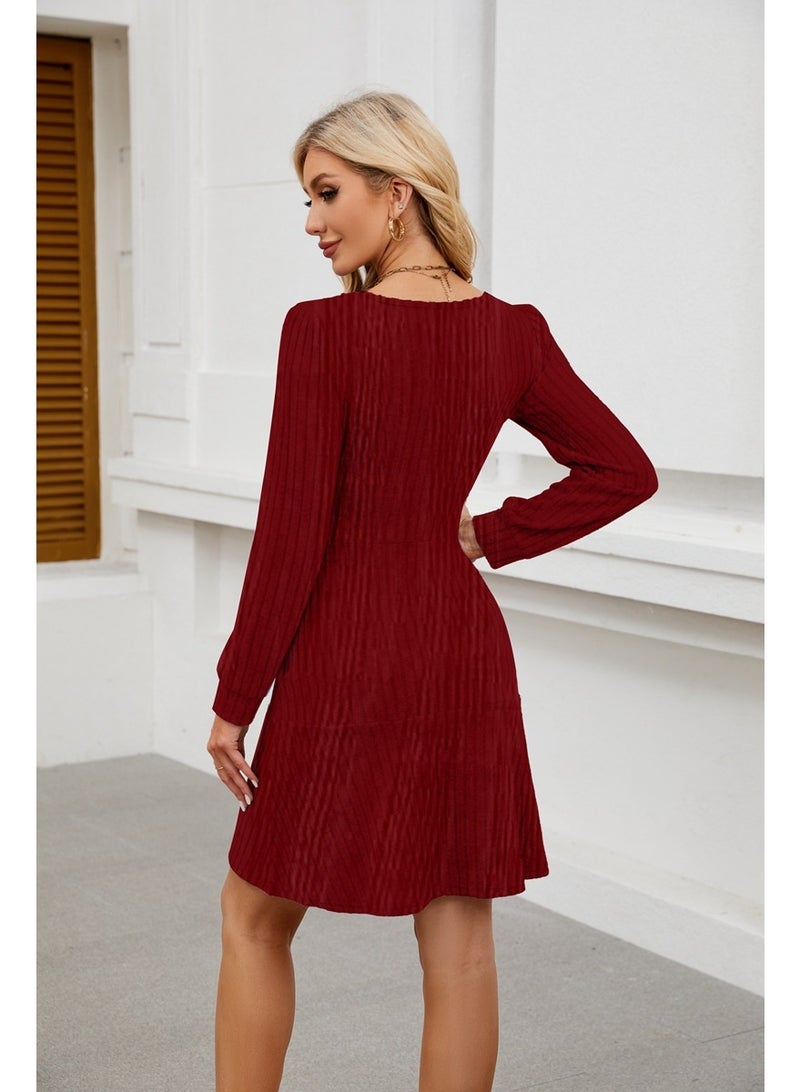 general 2025-2026 Women's Square-neck Lantern-Sleeve Doll Dress with Pockets and Long-Sleeved Overalls - Image 2