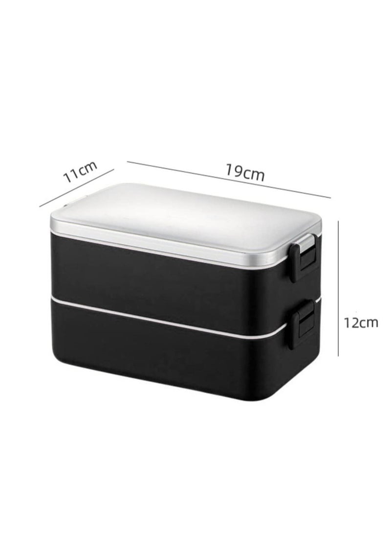Stainless Steel Double-Layer Bento Lunch Box with 3 Compartments, Leak-Proof,  Black - Image 2