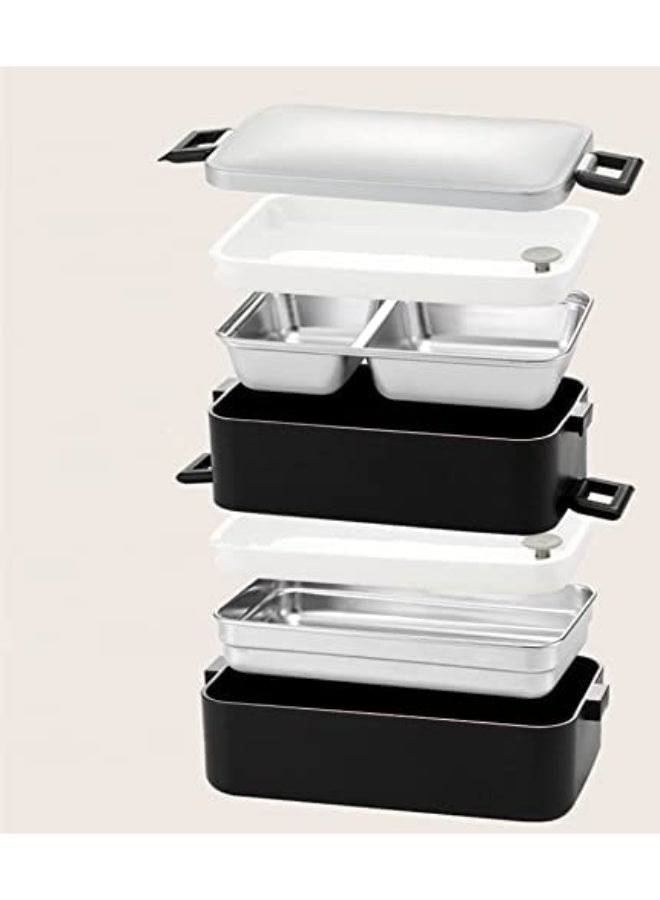 Stainless Steel Double-Layer Bento Lunch Box with 3 Compartments, Leak-Proof,  Black - Image 1