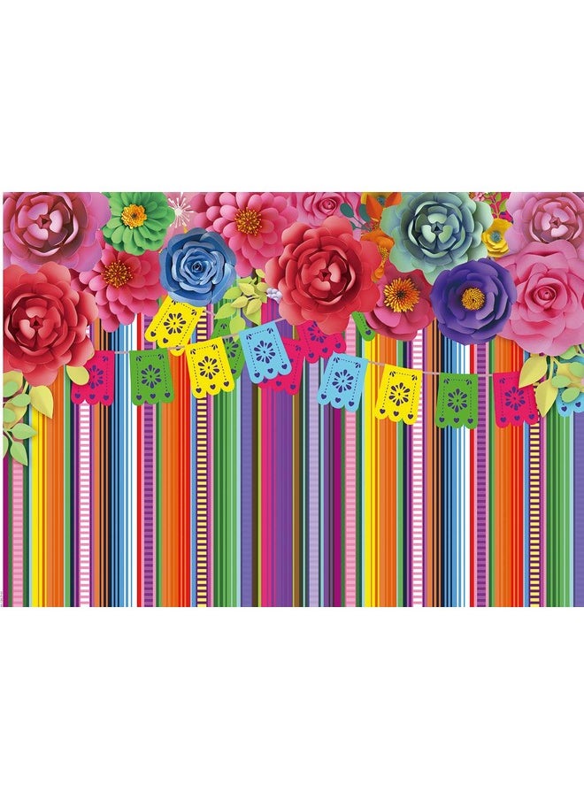 CHAIYA 7X5Ft Mexican Fiesta Theme Backdrop Festival Birthday Party Decor Cinco De Mayo Carnival Colorful Flags Floral Banner Table Decor Background Cy-125  - Image 1