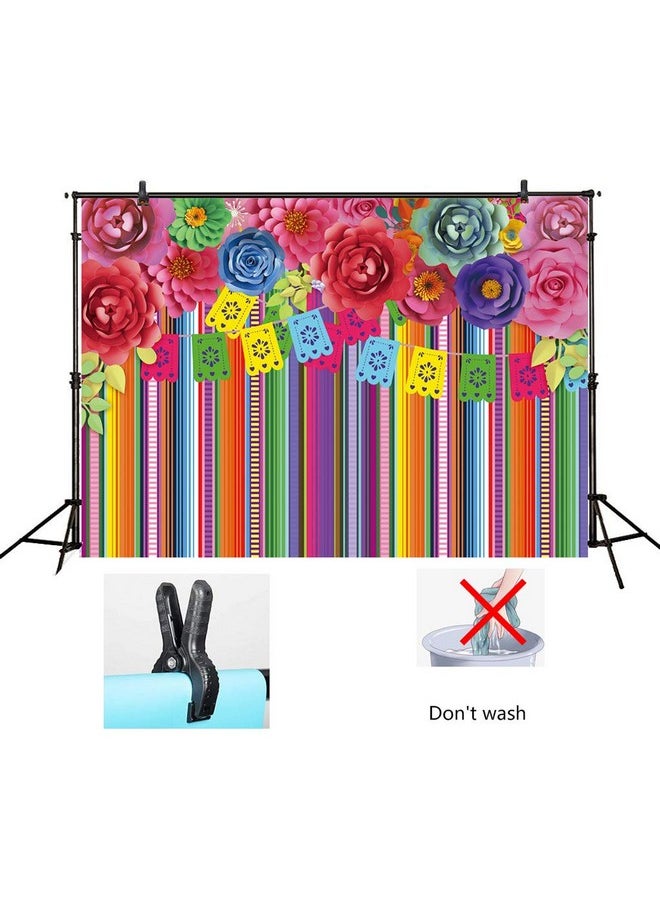 CHAIYA 7X5Ft Mexican Fiesta Theme Backdrop Festival Birthday Party Decor Cinco De Mayo Carnival Colorful Flags Floral Banner Table Decor Background Cy-125  - Image 3