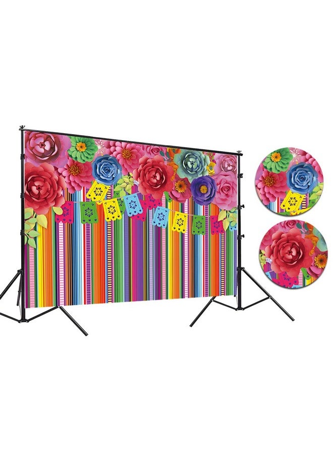 CHAIYA 7X5Ft Mexican Fiesta Theme Backdrop Festival Birthday Party Decor Cinco De Mayo Carnival Colorful Flags Floral Banner Table Decor Background Cy-125  - Image 4