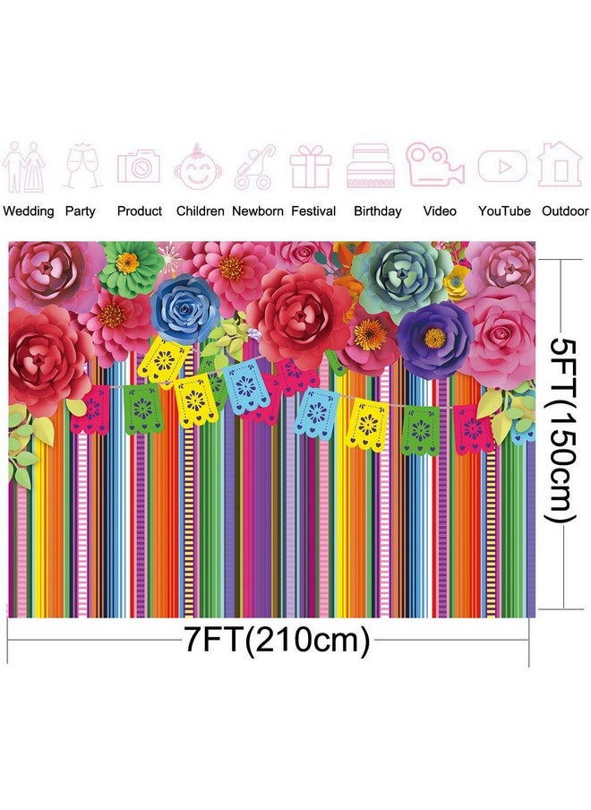 CHAIYA 7X5Ft Mexican Fiesta Theme Backdrop Festival Birthday Party Decor Cinco De Mayo Carnival Colorful Flags Floral Banner Table Decor Background Cy-125  - Image 2