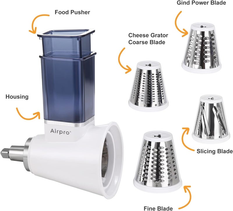 Airpro ملحق شريدر سلايسر لخلاط كيتشن إيد، آلة سلطة مع شريدر خضار، صانع سلطة، ملحقات شريدر الجبن لخلاط كيتشن إيد آمنة في غسالة الصحون من آيربرو، أزرق - Image 3
