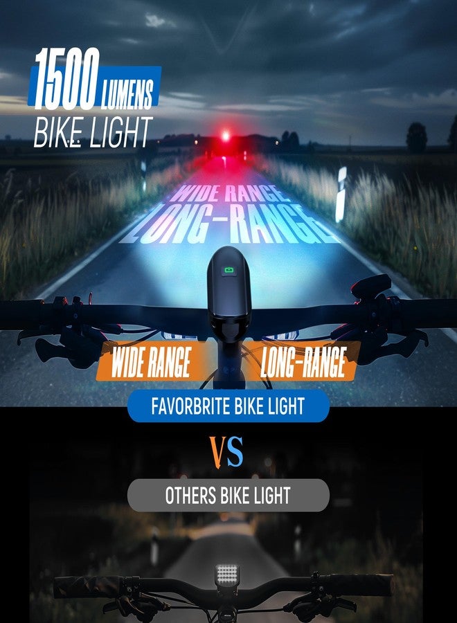 Favorbrite 2 Pack Bike Lights Set 1500LM USB Rechargeable Bicycle Headlight & Tail Light Waterproof 5 Lighting Modes Fits Bicycles for Road and Mountain - Image 2