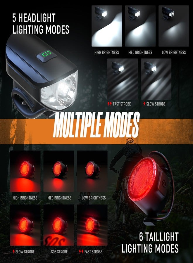 Favorbrite 2 Pack Bike Lights Set 1500LM USB Rechargeable Bicycle Headlight & Tail Light Waterproof 5 Lighting Modes Fits Bicycles for Road and Mountain - Image 5