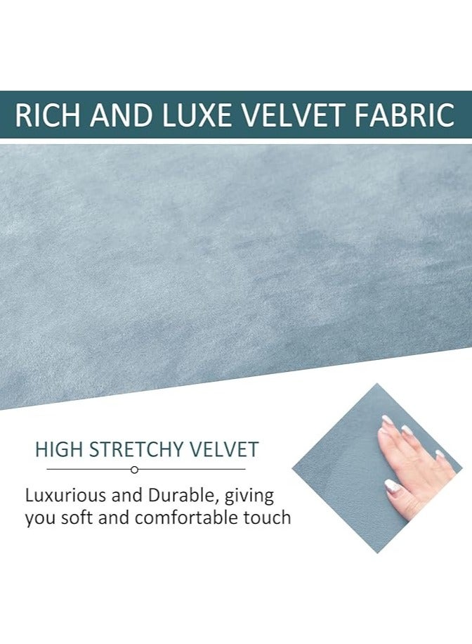 general Chaise longue cover with pockets, solid velvet, set of 4, polyester spandex furniture set, anti-slip armchair and sofa cover for living room (light blue) - Image 3