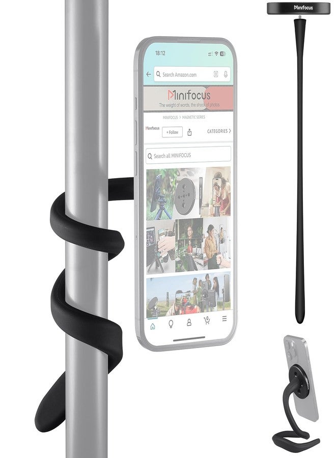 MINIFOCUS حامل هاتف مرن MINIFOCUS لماغسيف، ذراع طويل بطول 17 بوصة قابل للطي للجيم، حامل هاتف يلتف حول عربة الأطفال/التسوق/عربة الجولف/المكتب - Image 1