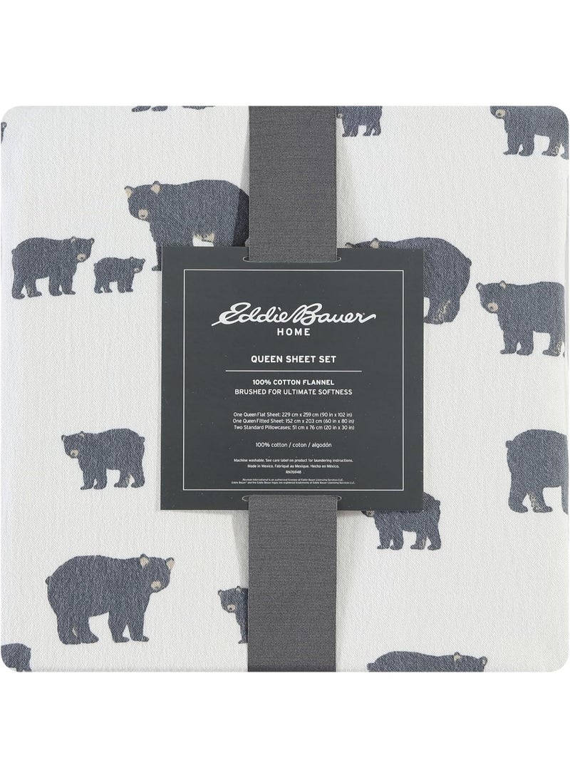 Eddie Bauer - Flannel Sheets Queen Size, Anti-Pilling & Wrinkle Resistant Cotton, Touchably Soft for All-Season Comfort - Bed Sheets with Matching Pillowcases & Fitted Sheet (Bear Family Grey) - Image 5