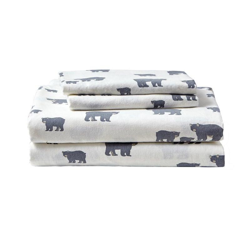 Eddie Bauer - Flannel Sheets Queen Size, Anti-Pilling & Wrinkle Resistant Cotton, Touchably Soft for All-Season Comfort - Bed Sheets with Matching Pillowcases & Fitted Sheet (Bear Family Grey) - Image 1
