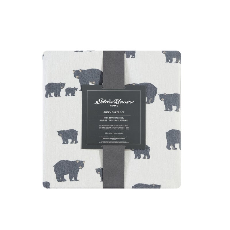 Eddie Bauer - Flannel Sheets Queen Size, Anti-Pilling & Wrinkle Resistant Cotton, Touchably Soft for All-Season Comfort - Bed Sheets with Matching Pillowcases & Fitted Sheet (Bear Family Grey) - Image 4