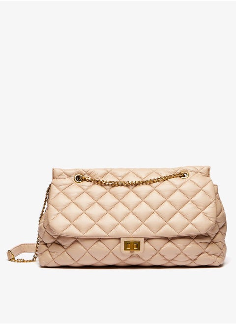 Quilted Shoulder Bag with Chain Strap and Twist Clasp Closure
