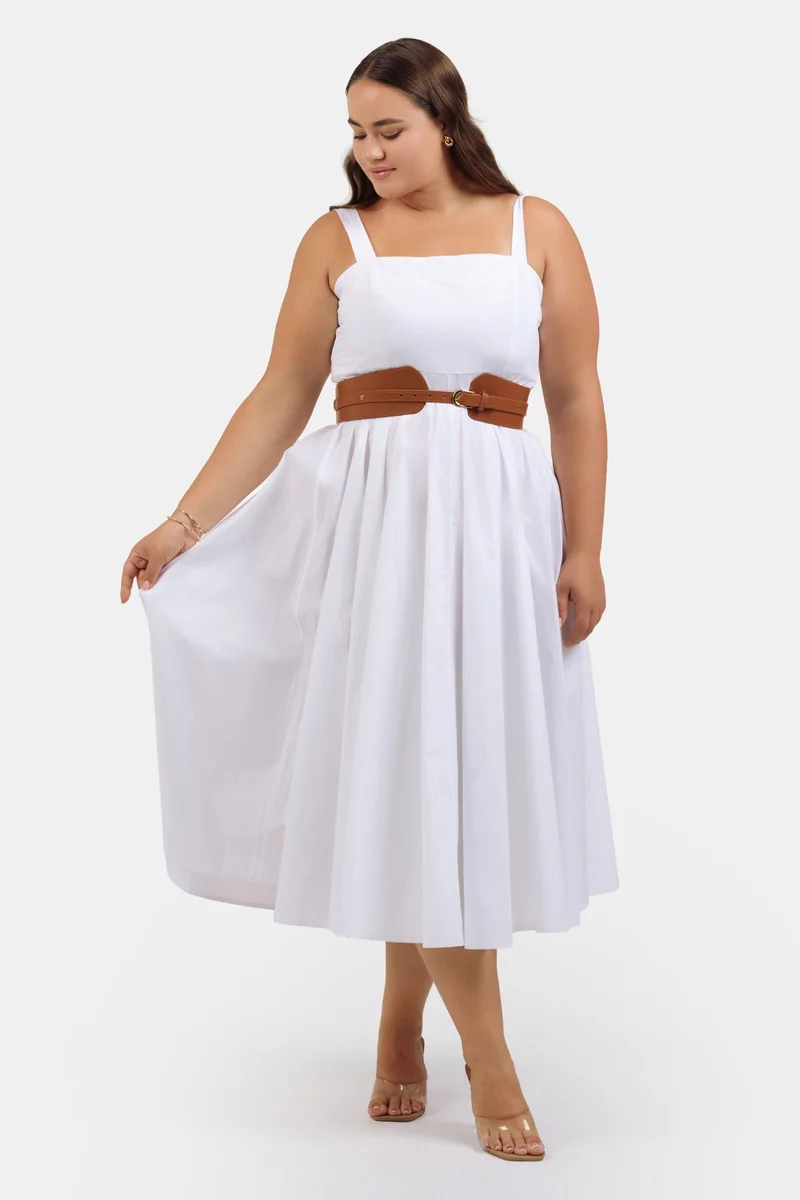 Virgio Solid Cotton Fit And Flare Plus Size Dress With Bow for Women