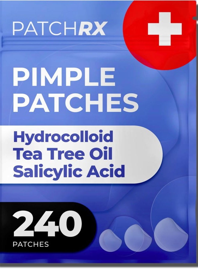 PatchRx Pimple Patches for Face (240 Patches), Hydrocolloid Acne Patches with Tea Tree Oil & Salicylic Acid, Pimple Patch Pimple Stickers, Hydrocolloid Patch Acne Dots Acne Pimple Patches For Face - Image 1