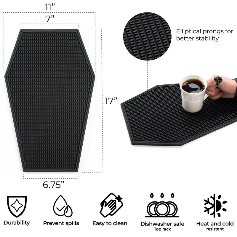 Nomnu Coffin Coffee Bar Mat For Countertop - Goth Kitchen Halloween Decor - Gothic Coffee Bar Accessories 17x11" Inch Non Slip Spill Bar Mat - Spooky Gifts - Image 3