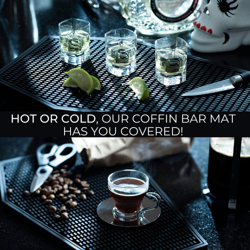 Nomnu Coffin Coffee Bar Mat For Countertop - Goth Kitchen Halloween Decor - Gothic Coffee Bar Accessories 17x11" Inch Non Slip Spill Bar Mat - Spooky Gifts - Image 2
