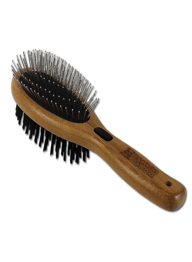 alcott Bamboo Groom Combo Brush with Bristles & Stainless Steel Pins for Pets, Large - Image 1