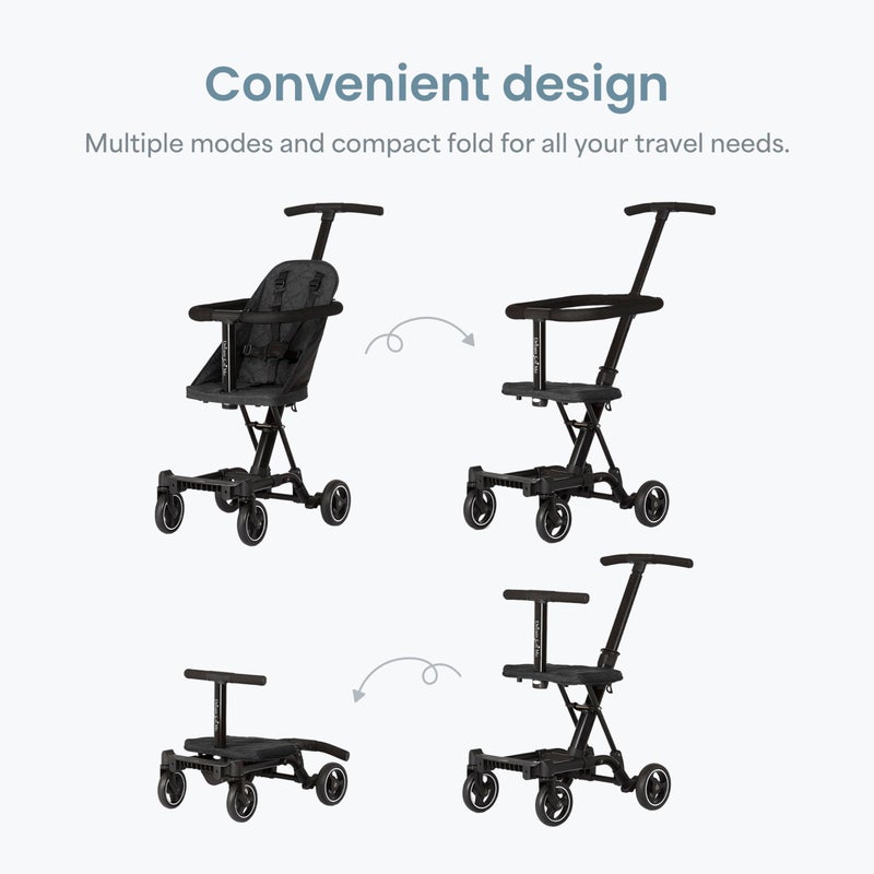Dream On Me Coast Rider Travel Stroller, Lightweight & Compact Baby Stroller, Theme Park Approved, Book-Folding Design, Adjustable Handle, Soft-Ride Wheels, Converts to Rider & Scooter - Black - Image 4