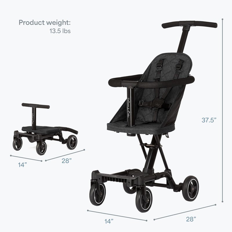 Dream On Me Coast Rider Travel Stroller, Lightweight & Compact Baby Stroller, Theme Park Approved, Book-Folding Design, Adjustable Handle, Soft-Ride Wheels, Converts to Rider & Scooter - Black - Image 3