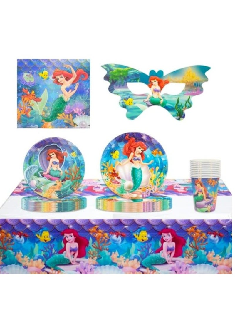 Tamona Ariel Little Mermaid Party Decorations, Mermaid Birthday Party Supplies Set included Blowouts, Tableware, Cups, Tablecloth & Cutlery for Princess Themed Party Décor for Girls -107 Pcs  - Image 1