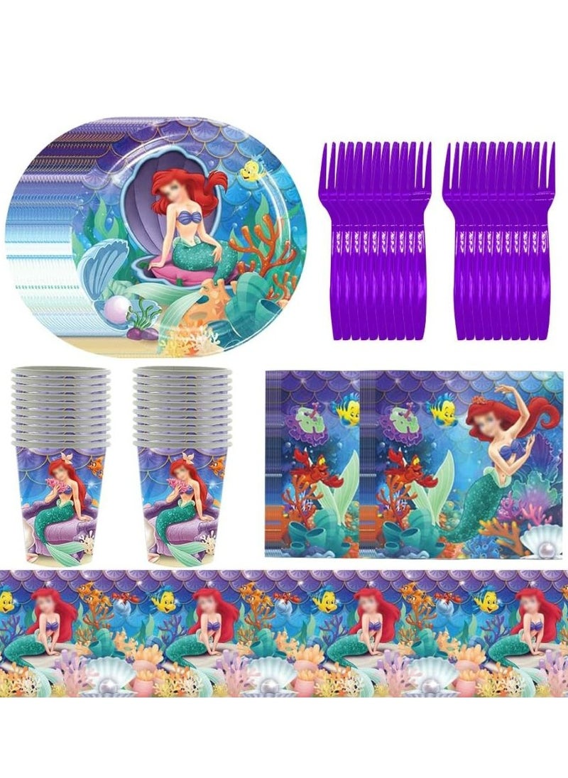 Tamona Ariel Little Mermaid Party Decorations, Mermaid Birthday Party Supplies Set included Blowouts, Tableware, Cups, Tablecloth & Cutlery for Princess Themed Party Décor for Girls -107 Pcs  - Image 2