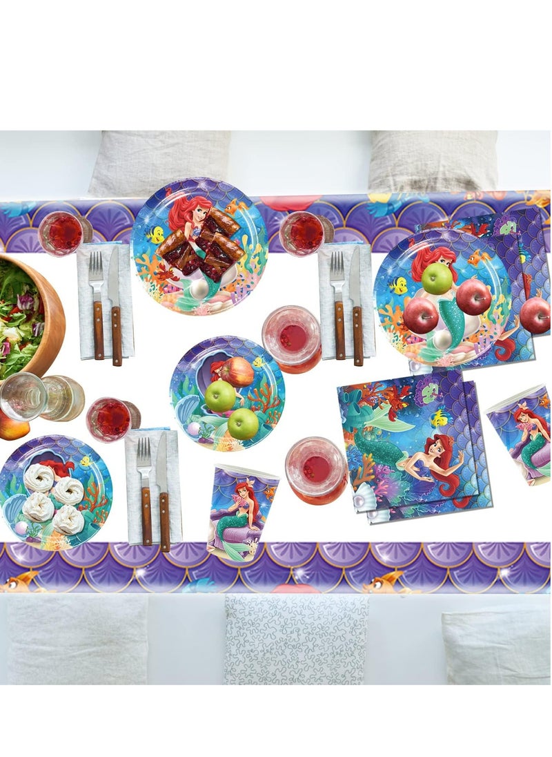 Tamona Ariel Little Mermaid Party Decorations, Mermaid Birthday Party Supplies Set included Blowouts, Tableware, Cups, Tablecloth & Cutlery for Princess Themed Party Décor for Girls -107 Pcs  - Image 4