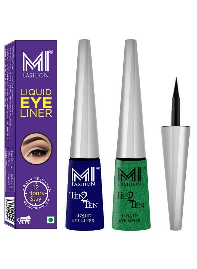 MI FASHION Long Lasting Liquid Eyeliners Smudge Proof Water Resistant Made In India Vegan Combo Of 2 Green And Navy Blue 4 Ml Each  - Image 1