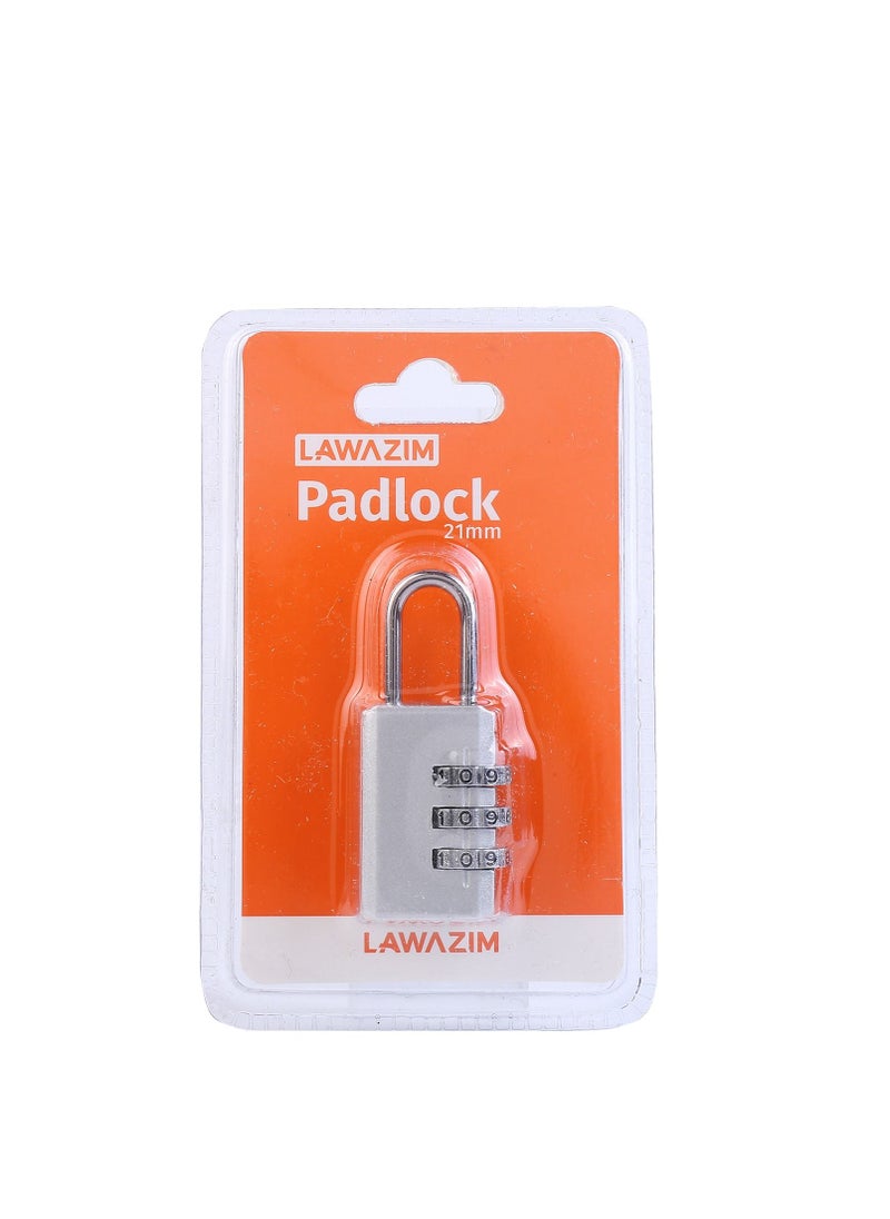 LAWAZIM Combination Padlock -3 Piece 21milimeter Silver- Shackle Combination Lock Dial Lock Gym & School locker lock Travel lock Luggage lock Storage Unit Cabinet Keyless lock 3 digits Resettable lock  - Image 2