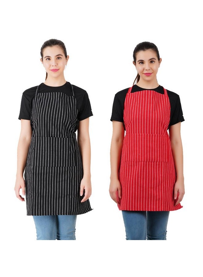 COMFORT WEAVE 100% COTTON KITCHEN APRON FREE SIZE WITH FRON CENTRE POCKET - MULTICOLOR- PACK OF 2 PIECES - Image 2