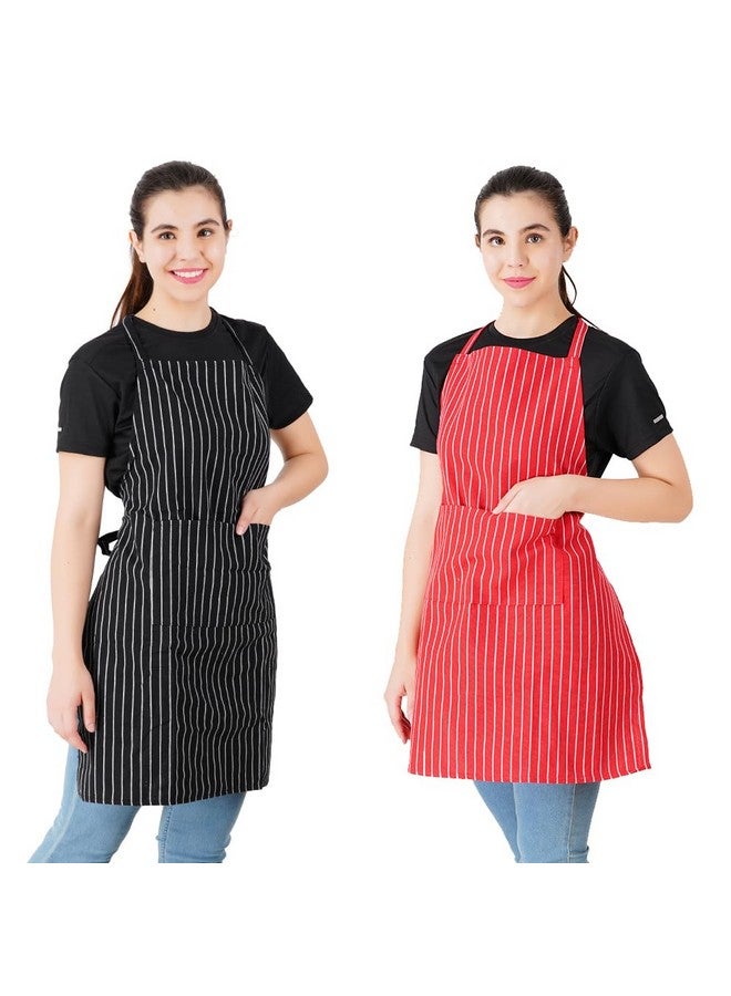 COMFORT WEAVE 100% COTTON KITCHEN APRON FREE SIZE WITH FRON CENTRE POCKET - MULTICOLOR- PACK OF 2 PIECES - Image 1