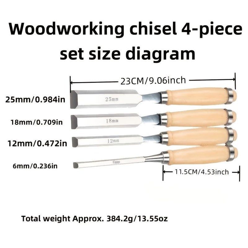 4Pcs Woodworking Chisel Set Steel Handcrafted Flat Slotted Tools For Carpenters - Image 4