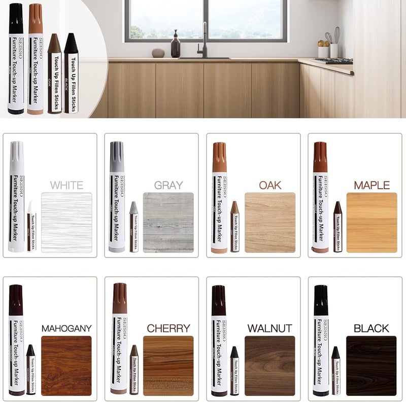 SEISSO Furniture Markers Touch Up - Set of 17 - Furniture Scratch Repair Markers Kit, Wood Touch Up Markers and Wax Sticks with Sharpener, for Scratches, Stains, Floors, Laminate, Cabinet - Image 2