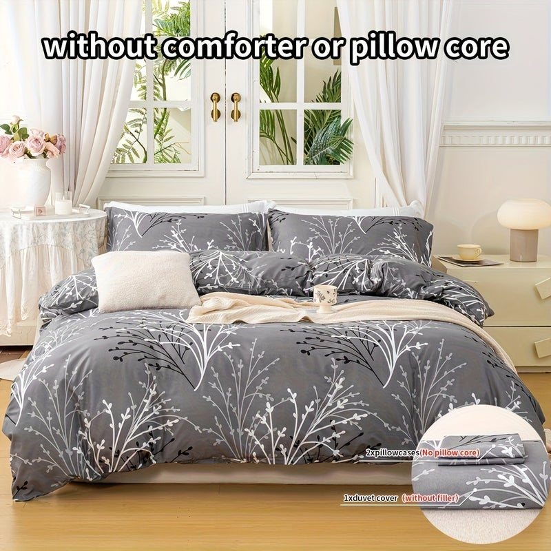 3pcs Branch Shadow Printed Down Comforter Cover Set (Comforter And Pillow Inserts Not Included) - Image 2