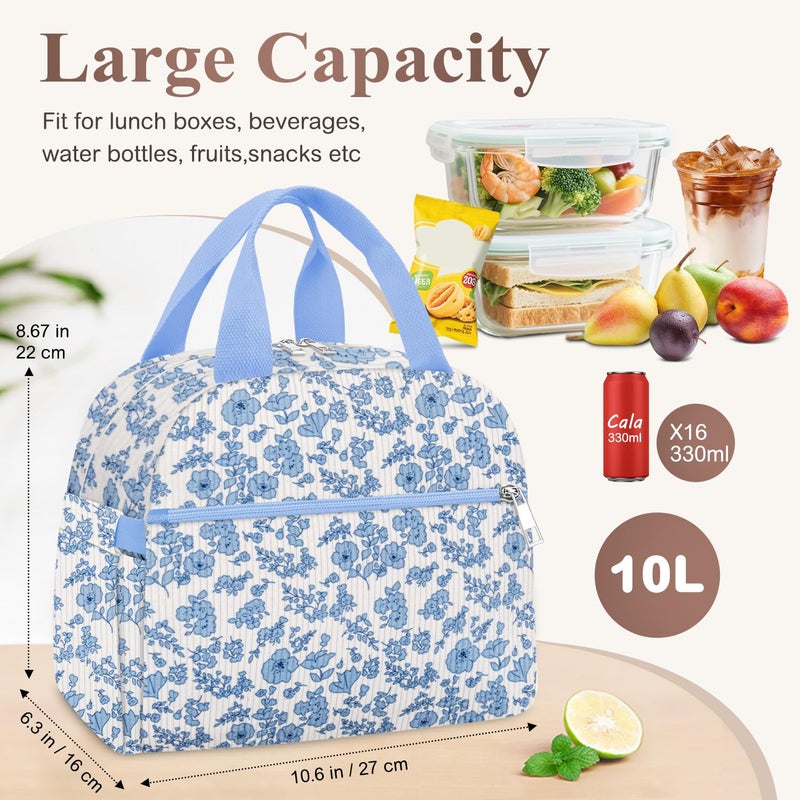 KUBYA Lunch Bag Lunch Box for Women, Cute Corduroy Insulated Reusable Work Leakproof Simple Adults Flower Large Lunch Boxes Tote Bag Men Cooler Bag - Image 3
