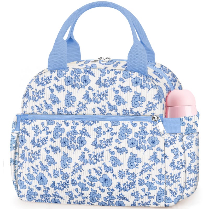KUBYA Lunch Bag Lunch Box for Women, Cute Corduroy Insulated Reusable Work Leakproof Simple Adults Flower Large Lunch Boxes Tote Bag Men Cooler Bag - Image 1