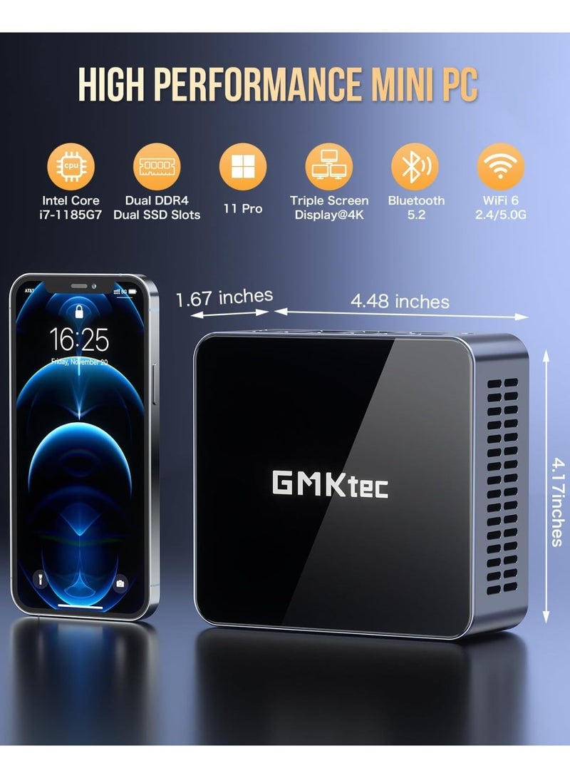 GMKtec NucBox M2 Pro S Mini PC Intel Core i7-1185G7 (Turbo 4.8GHz) 16GB DDR4 512GB SSD WiFi 6 USB4.0 BT5.2 Dual 2.5G LAN HDMI DP Compact Desktop Computer M2 Pro S 16GB+512GB - Image 3