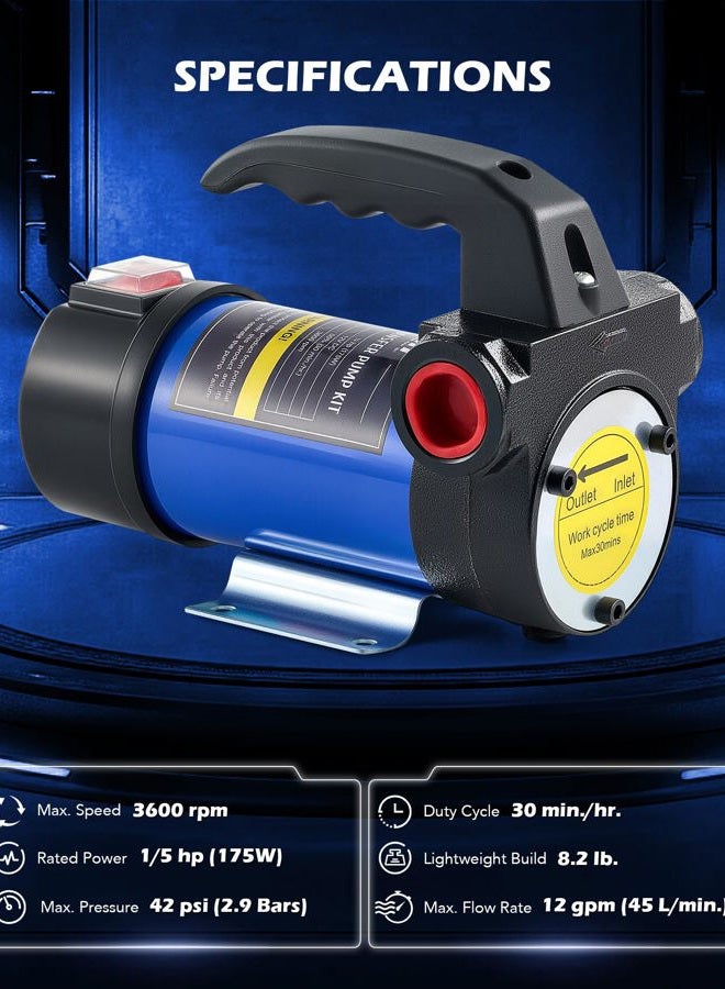 Orion Motor Tech مضخة نقل الديزل، مضخة نقل الوقود 12 فولت مع خراطيم فوهة لنقل الديزل، الكيروسين، زيت الآلات، زيت المحولات، مجموعة مضخة وقود كهربائية ذاتية التحضير DC - Image 2