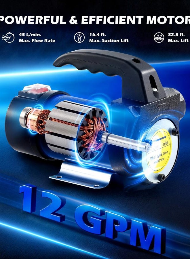 Orion Motor Tech مضخة نقل الديزل، مضخة نقل الوقود 12 فولت مع خراطيم فوهة لنقل الديزل، الكيروسين، زيت الآلات، زيت المحولات، مجموعة مضخة وقود كهربائية ذاتية التحضير DC - Image 4