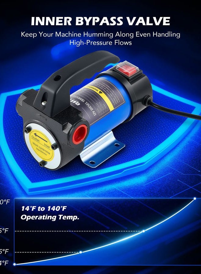 Orion Motor Tech مضخة نقل الديزل، مضخة نقل الوقود 12 فولت مع خراطيم فوهة لنقل الديزل، الكيروسين، زيت الآلات، زيت المحولات، مجموعة مضخة وقود كهربائية ذاتية التحضير DC - Image 5