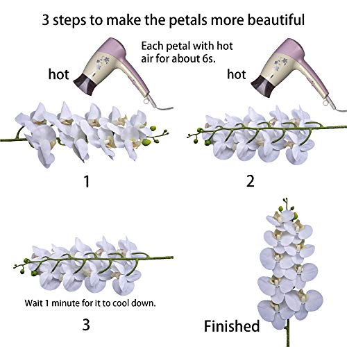 Fnize Orchid Stems Artificial Flowers Real Touch Latex Faux Phalaenopsis Branches 9 Large Blooms 38 Inches 2pcs White - Image 5