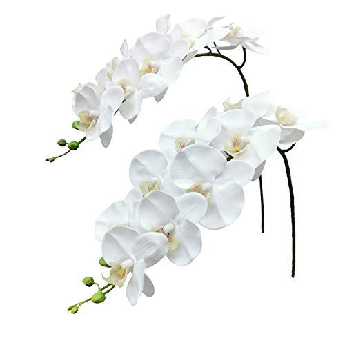 Fnize Orchid Stems Artificial Flowers Real Touch Latex Faux Phalaenopsis Branches 9 Large Blooms 38 Inches 2pcs White - Image 1