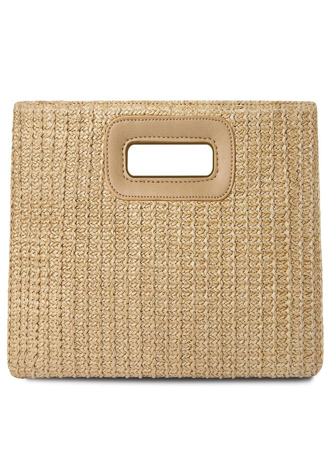 Nexellent Beach Clutch Bag, Straw Summer Clutch Purse for Women, Handmade Woven Handbag with Detachable Gold Chain (Khaki) - Image 1