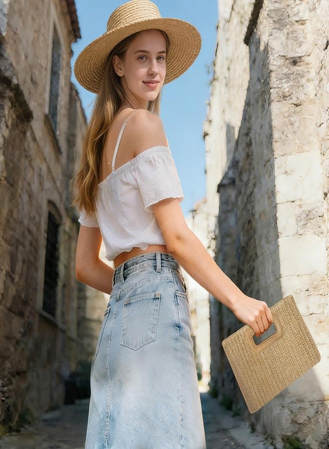 Nexellent Beach Clutch Bag, Straw Summer Clutch Purse for Women, Handmade Woven Handbag with Detachable Gold Chain (Khaki) - Image 3