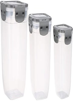 Bager Cook&Lock Colored Cover Square Storage Container (1100+1950+3250 Ml) (Deep), grey