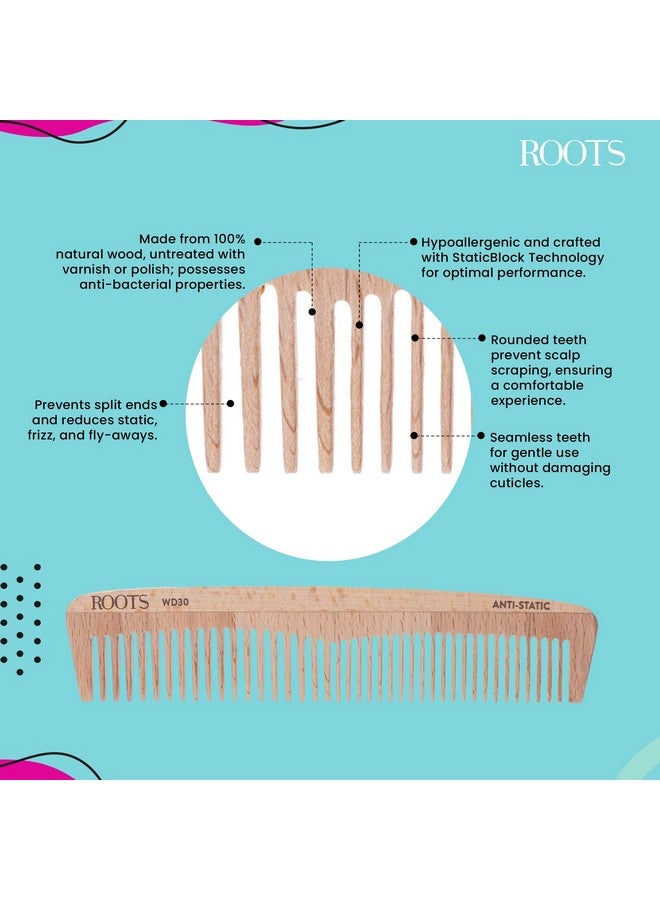Roots Roots - Wooden Dressing Combs - Damage free Wet amd dry Hair brush - For man and Woman - WD30 - Image 2