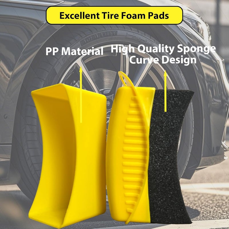 RXALASKA 2 Pack Tire Shine Applicator Pads, Reusable Tire Dressing Applicator Sponge, Curved Tire Gel Applicator Forms with Lid, Yellow Tire Applicator Pads for Car Cleaning Detailing - Image 3